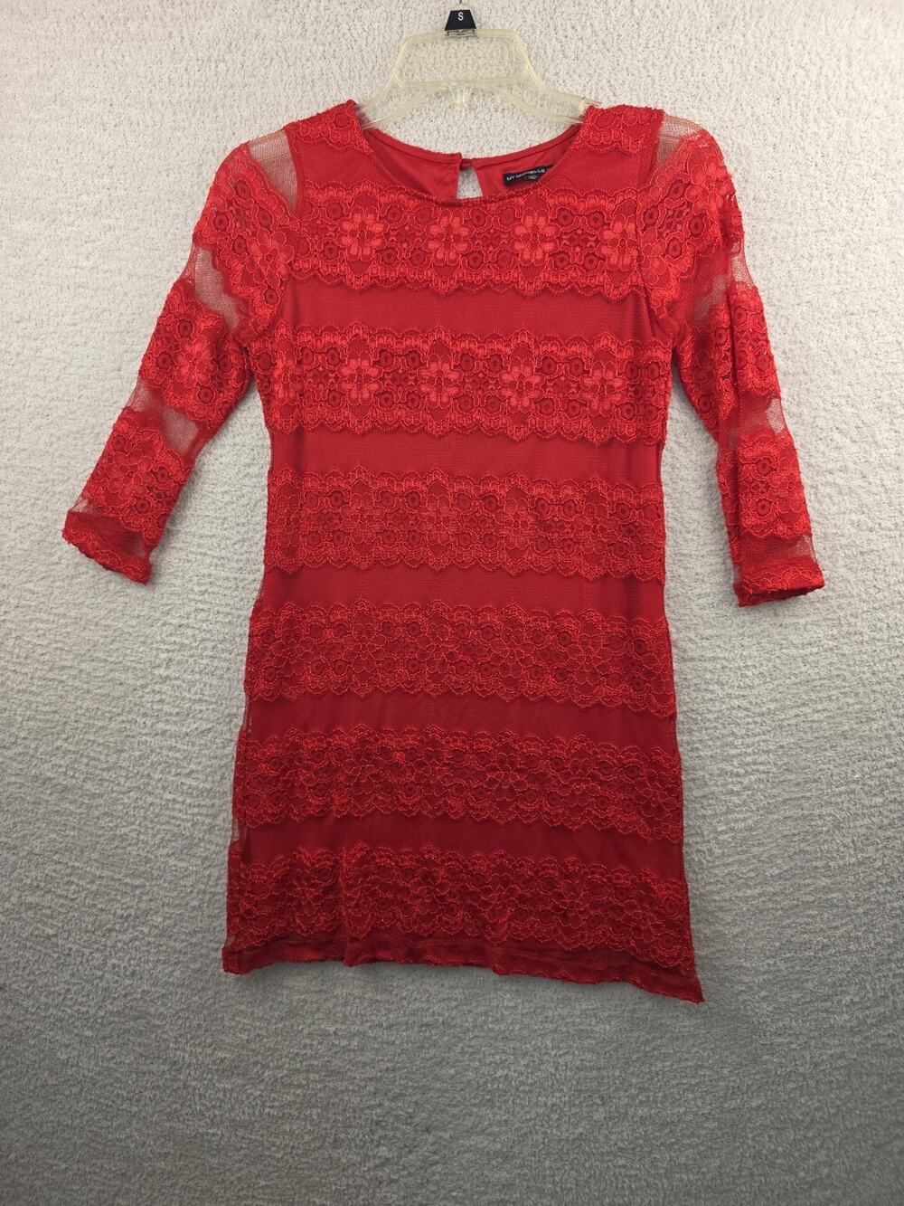 My Michelle Girls Red Lace Three-Quarter Sleeve Dress Size 14